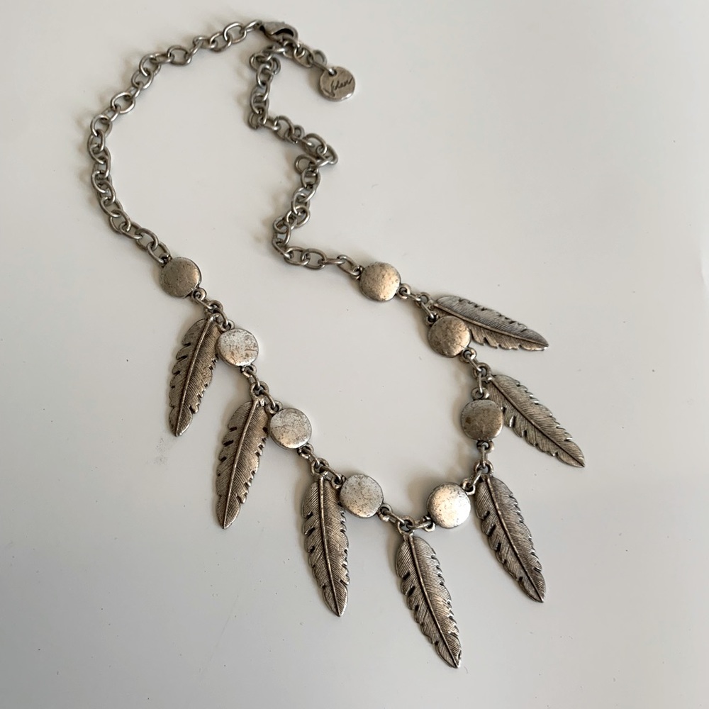 Silvertone Feather Necklace
